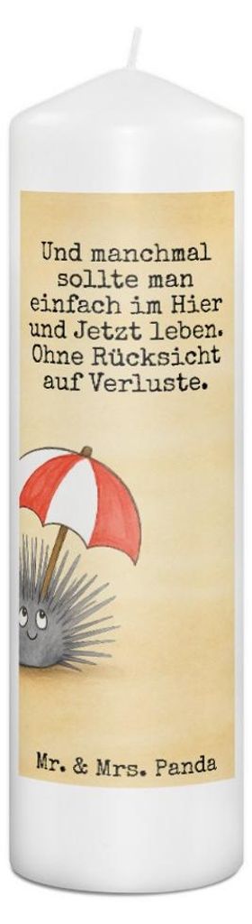 Mr. & Mrs. Panda Kerze Seeigel Design 29 x 8 cm XL - Weiß - Geschenk, Leben, Blockkerze, Bedruckte, Selbstliebe, Erinnerungslicht, Stumpenkerze, E...