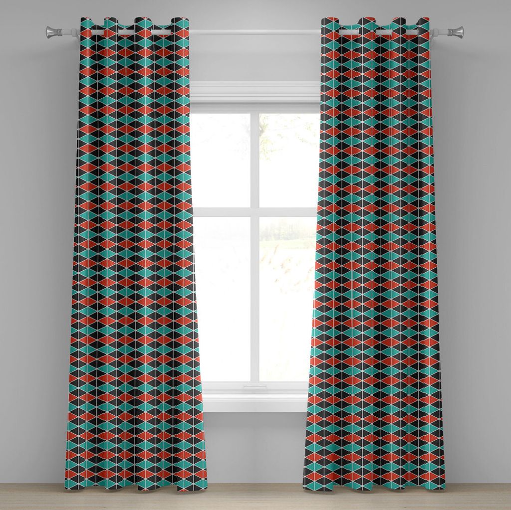 ABAKUHAUS Geometrisch Ösenvorhang, Zickzack-Linien mit Dreiecken und Hexagon-abstraktem Form-Muster, Dekorative 2-Panel-Fenstervorhänge, 280 cm x...