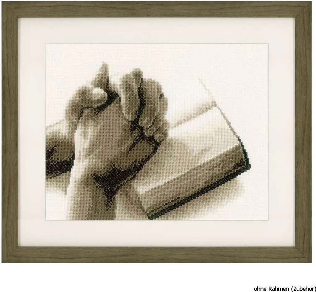Tableau à broder Mains en prière pour décoration murale et recueillement