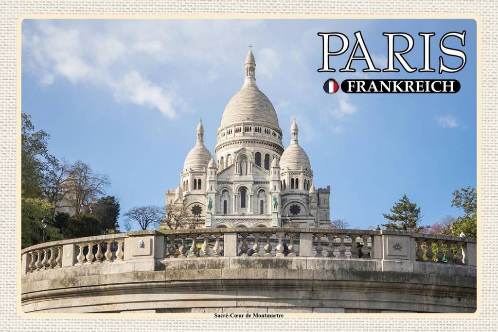vianmo Holzschild 12x18 cm Paris Frankreich Sacré-Coeur de Montmartre