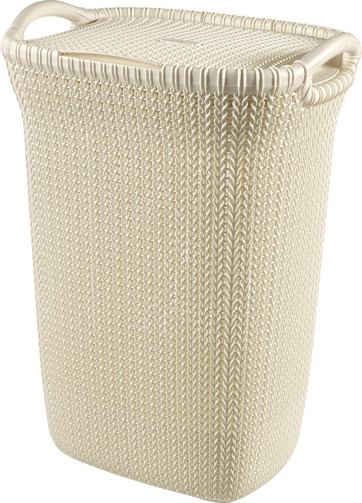 A laundry basket with a lid.
