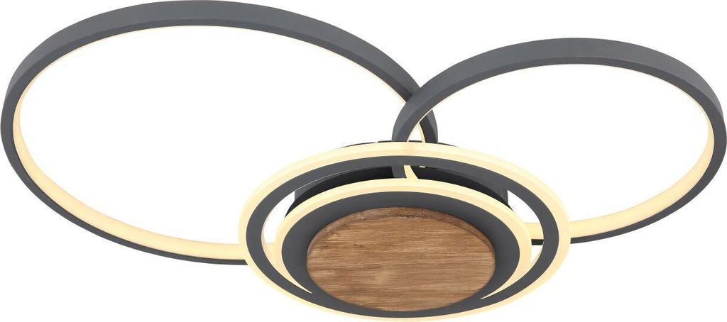 Globo Lighting Deckenleuchte Metall Graphit, Holz dunkelbraun, Acryl opal, LxBxH: 650x450x80mm, inkl. LED 40W 230V, 4600lm Source, 1800lm Output, 3...