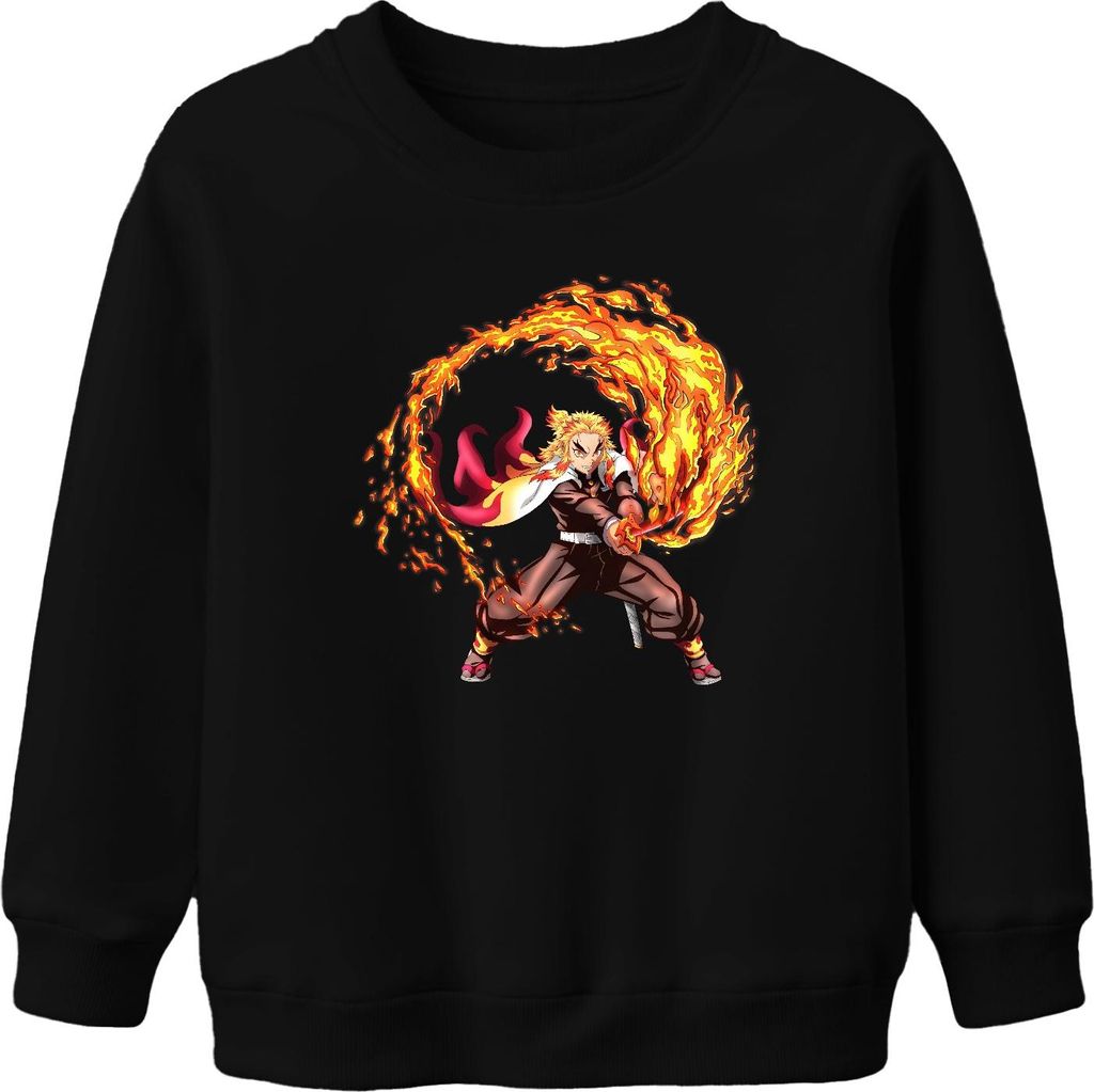 Rengoku Flammen Hashira Anime Kampf Samurai Geschenk Uni Kinder Sweatshirt Pullover, Schwarz, 104