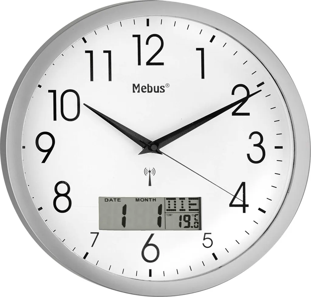 Mebus 19422 Horloge murale radio-pilotée haute précision avec boîtier gris