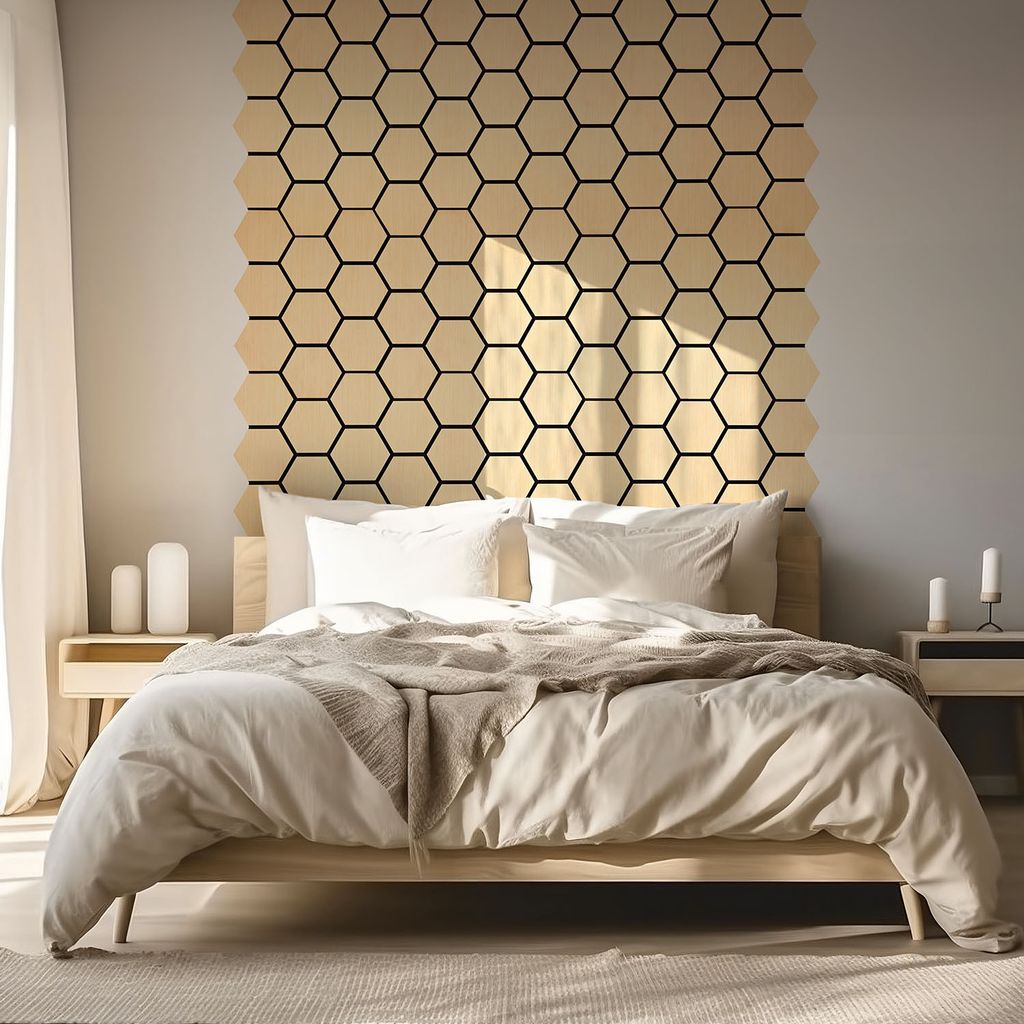 Homestyle4u Akustikpaneele Holz 76x62 cm 8 Wandpaneele Natur Hexagon Paneele Wohnzimmer Deckenpaneele Wandverkleidung