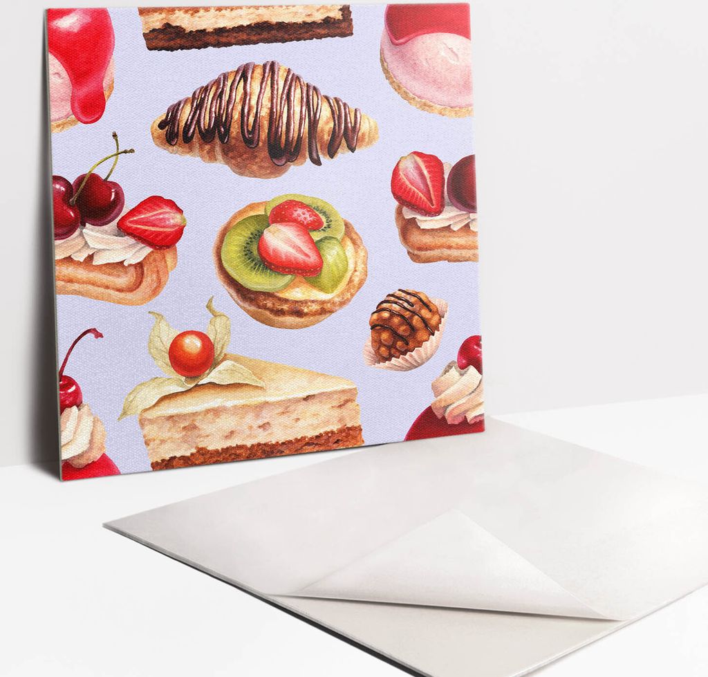 Fliesenaufkleber Set - 9 Stück Selbstklebende PVC Fliesen-Designs - Für Bad und Küche 30 x 30 - Dessert zeichnen