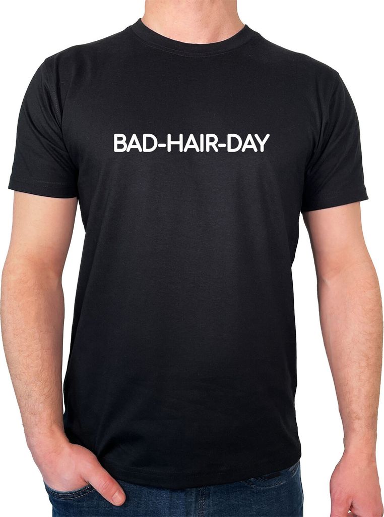 Huuraa Herren T-Shirt Bad Hair Day Schriftzug S Black Bio Baumwolle Fairtrade Herrenshirt Geschenkidee