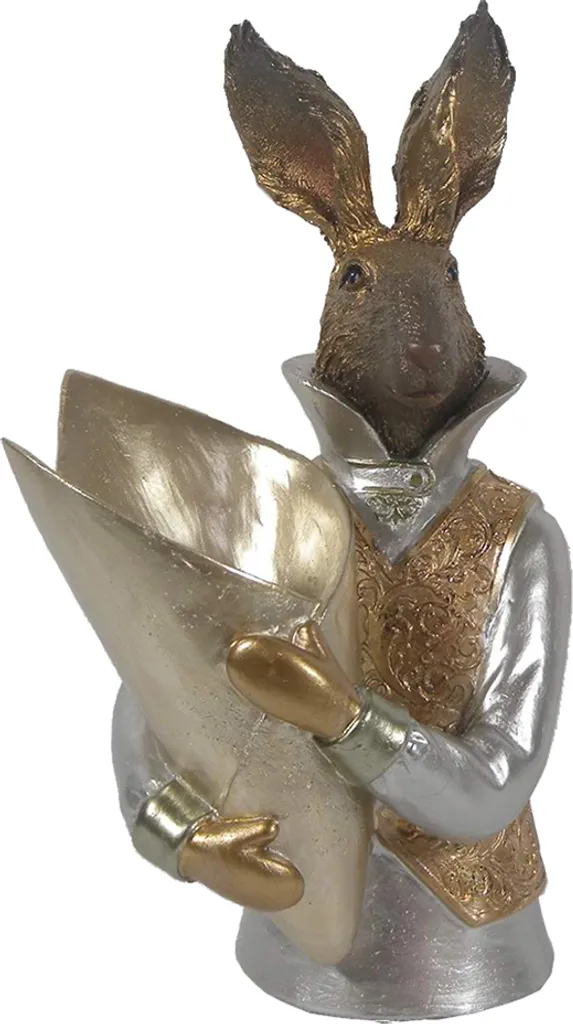Lapin Décoratif en Polyrésine Or 16x13x30 cm Finition Brillante Luxe
