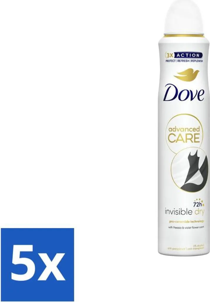 Dove déodorant spray invisible anti-traces blanches lot de 5 x 200ml