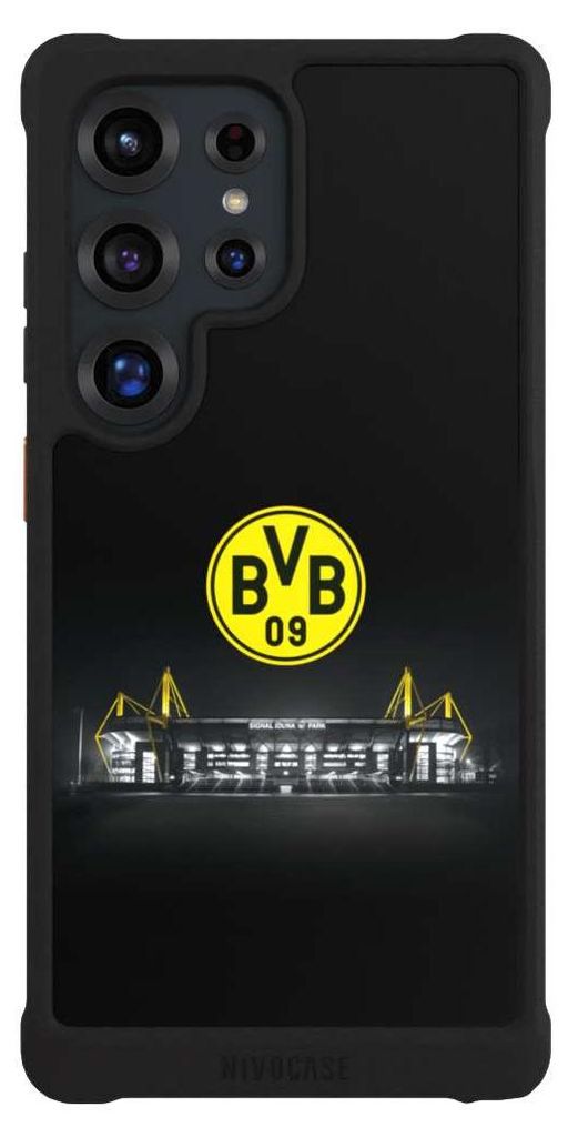 NIVOCASE Hülle für Samsung Galaxy S25 Ultra Stoßfeste Handyhülle NIVOmax Case Schwarz BVB Borussia Dortmund Stadion