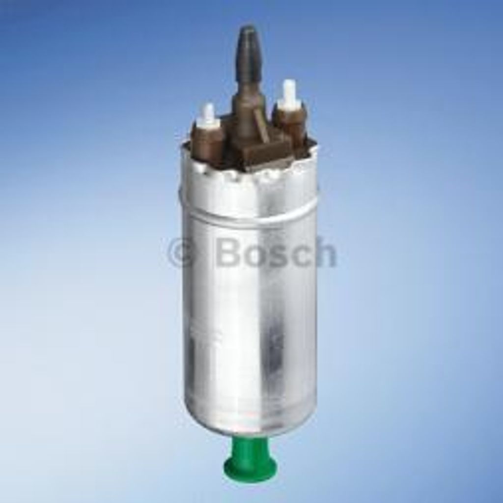 A Bosch fuel pump against a blue gradient background.