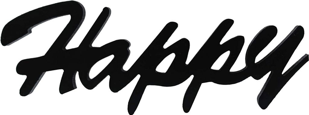 Dekoschild Happy in Schwarz MDF Holz Schild Aufhängen Holzschrift Wanddeko
