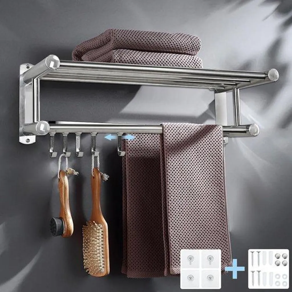 Porte-serviettes inox 50 cm finition chromée, fixation murale solide