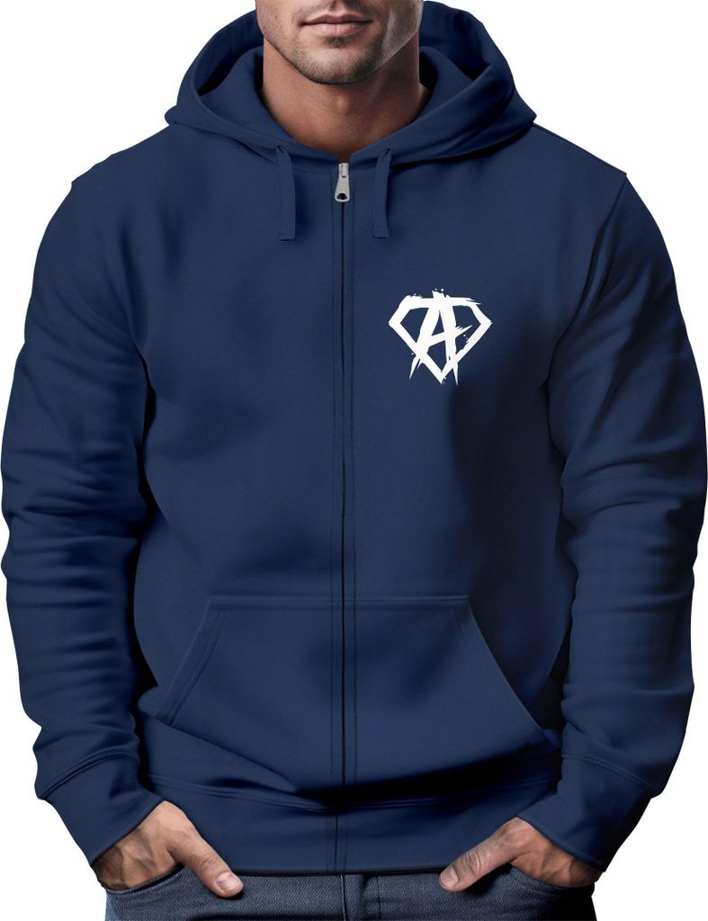 Zip Hoodie Herren Sweatjacke mit Kapuze Alpha Logo Print Aufdruck Motiv Männer Fashion Streetstyle Neverless navy XS