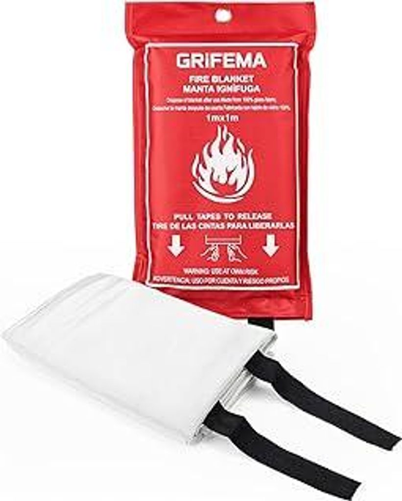 GRIFEMA GA3001 Küchenfeuerdecke 1 m x 1 m Glasfaser-Feuerlöschdecke EN1869:2019 Brandschutzdecke Geeignet für den Einsatz in Haushalten, Fahrzeu...