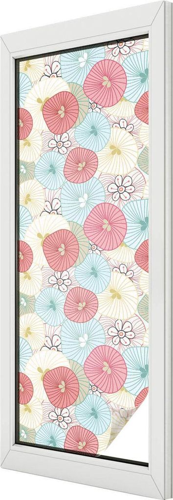 Buntglas Fensterfolie – 146x50 cm – Stained-Glass Design – blickdichte dekorative Sichtschutzfolie – selbstklebend, UV-Schutz – Pastellbl...