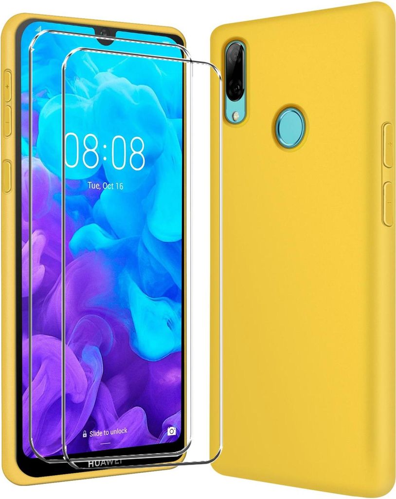2in1 Schutz Cover Set für das Huawei P20 Pro besteht aus 2x 9H Glas Folie Display Schutzfolie und 1x Silikon Case Schutzhülle - Hülle in Gelb