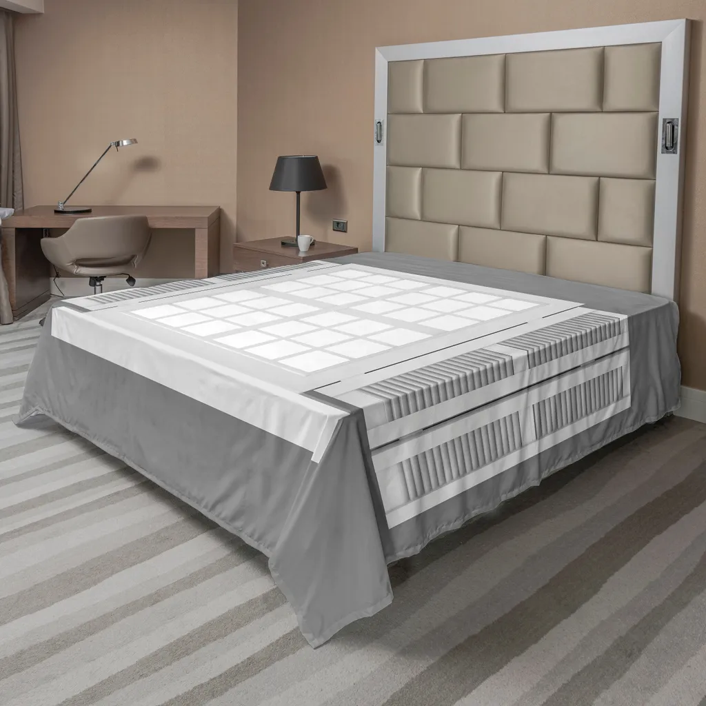 Drap de lit infroissable gris et blanc motif volets bois 266x260cm