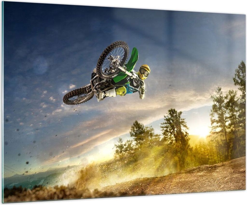 Bilder auf glas - Motorrad Extrem Spaß Wettbewerbe - 100x70cm - Glasbilder - Wandbilder - Kunstdruck - zum Aufhängen bereit - Wanddekoration aus ...