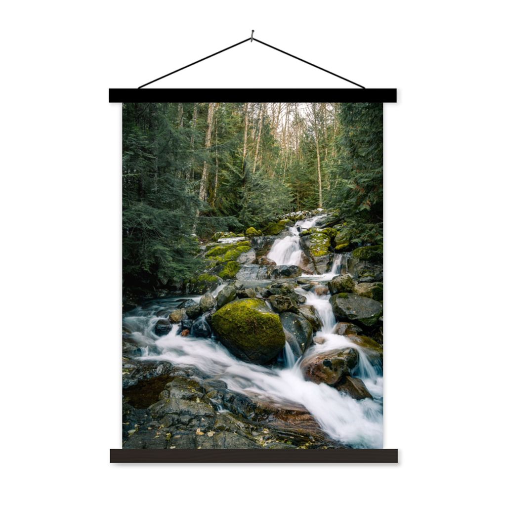 MuchoWow Textilposter Natur - Wasserfall - Bäume - Herbst 60x80 cm mit schwarzem Rahmen - Plakathalter