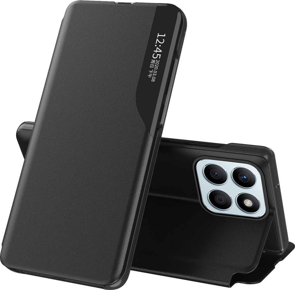 Dünn Flip Stand Cover Kunstleder Schutzhülle für Honor X8B Schwarz