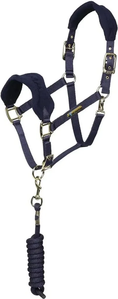 Licol anti-frottement ARMA bleu marine et longe pour cheval Cob