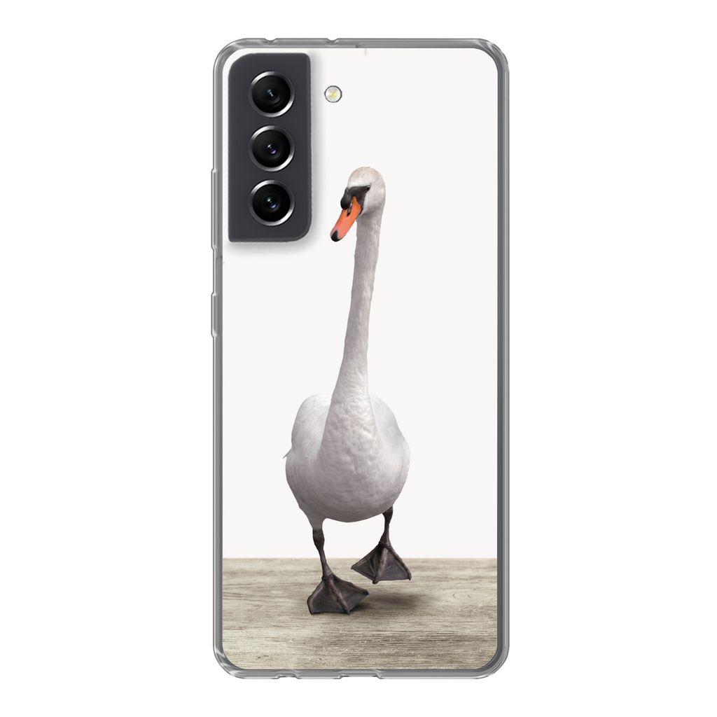 MuchoWow Handyhülle Schutzhülle Hülle für Samsung Galaxy S21 FE Schwan - Tiere - Vogel - Jungen - Mädchen - Kinder Silikon Softcase Handy H...