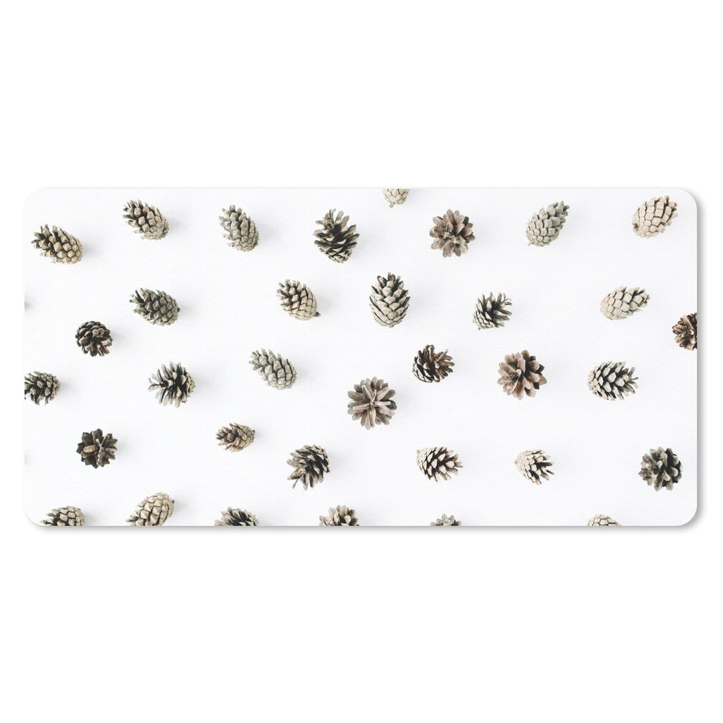 MuchoWow Schreibtischunterlage Tannenzapfen - Winter - Weiß 80x40 cm - XXL Mauspad - Gaming Mauspad