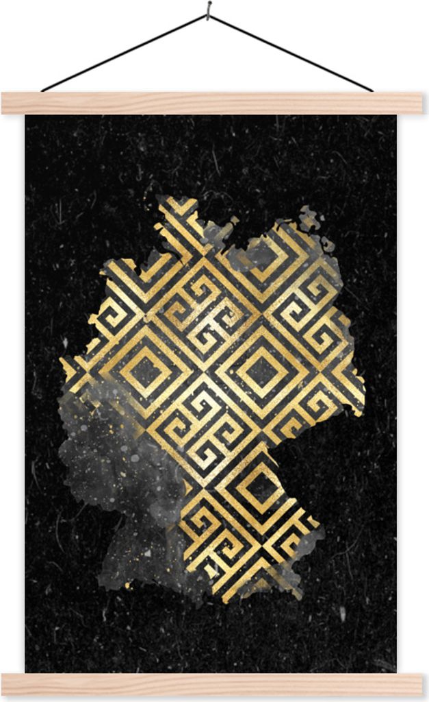 MuchoWow Textilposter Europa - Deutschland - Gold 60x90 cm mit holzfarbenen Rahmen - Textil