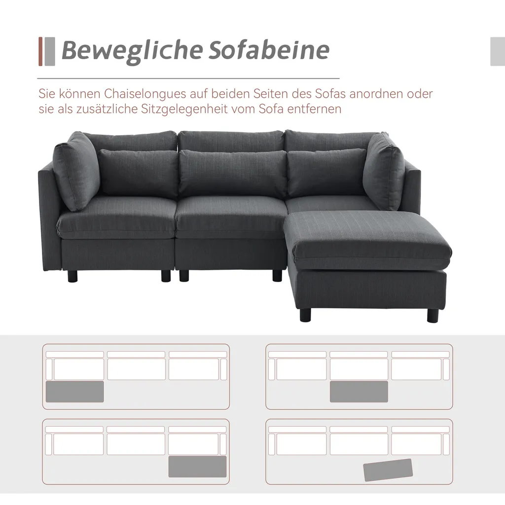 Canapé d'angle en forme de L Sweiko - Canapé trois places moderne Gris - 8