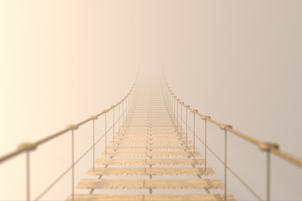 Muralo Fototapete Architektur 135 (B) x 90 (H) cm Vliestapete Wand Tapete Hängebrücke im Nebel Wohnzimmer Schlafzimmer moderne Wandbild Abstrakti...