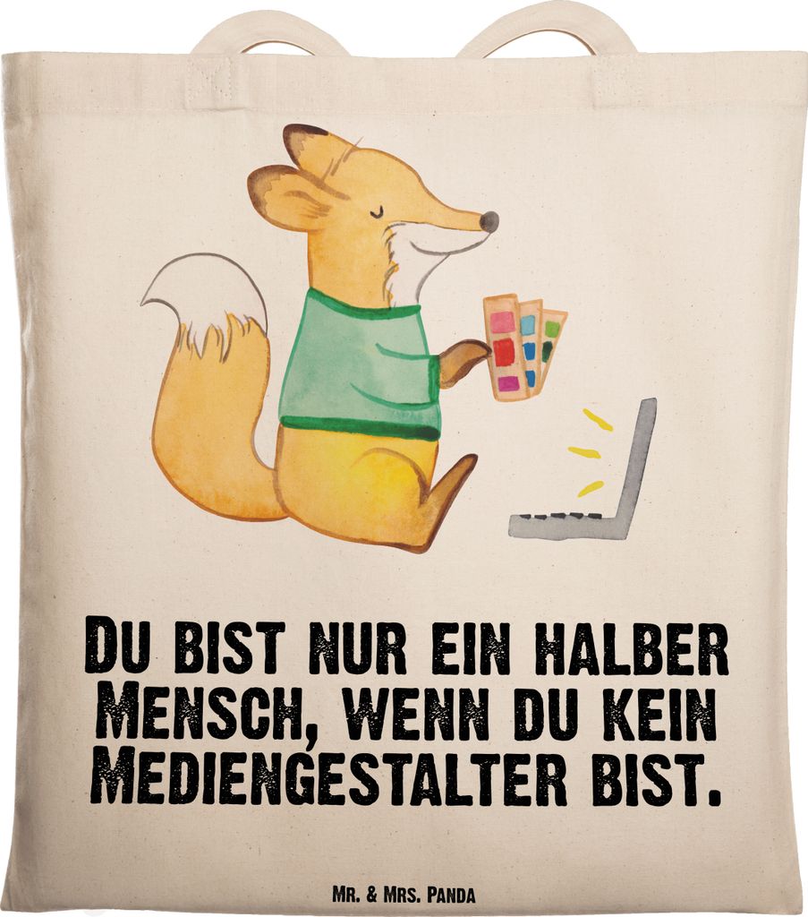 Mr. & Mrs. Panda Tote Bag Mediengestalter Herz - Transparent - Geschenk, Grafiker, Designer, Laptoptasche, Tasche, Stoffbeutel, Jutebeutel, Shoppin...