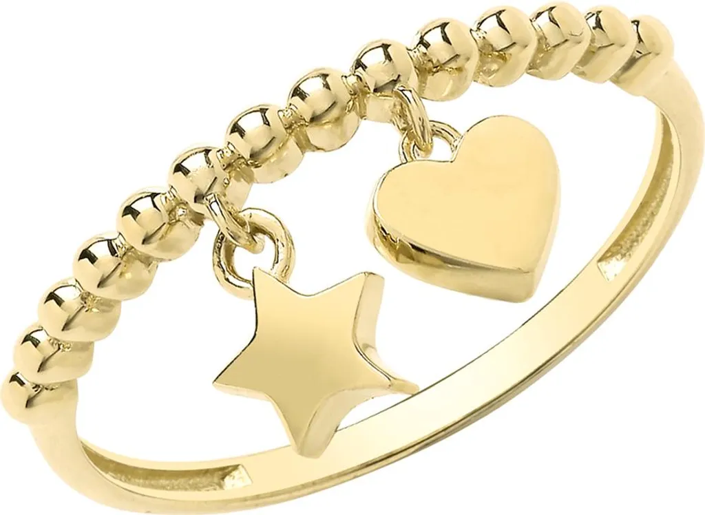 Anneau en Or 9 Carats Motif Cœur et Étoile pour Femme, Taille 60 Or