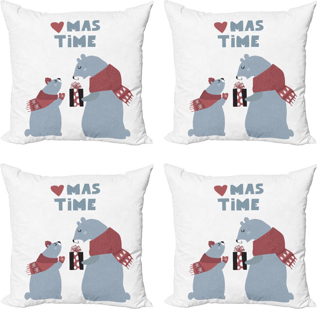 ABAKUHAUS Eisbär Kissenbezug Set (4 Stück), Anwesend Mom Weihnachten, Moderner Doppelseitiger Digitaldruck, 50 cm x 50 cm, Dunkle Coral Schiefer-...