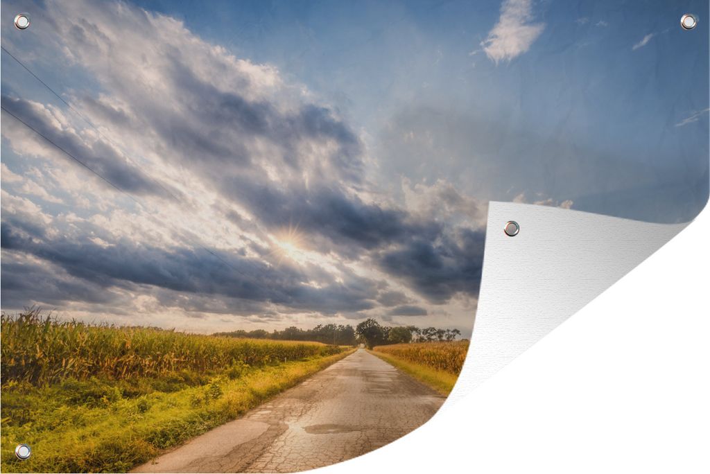 MuchoWow 120x80 cm Outdoor-Poster Gartendeko Sichtschutz Garten Poster für den Garten Zwei Wiesen auf dem Lande sind reif für die Ernte