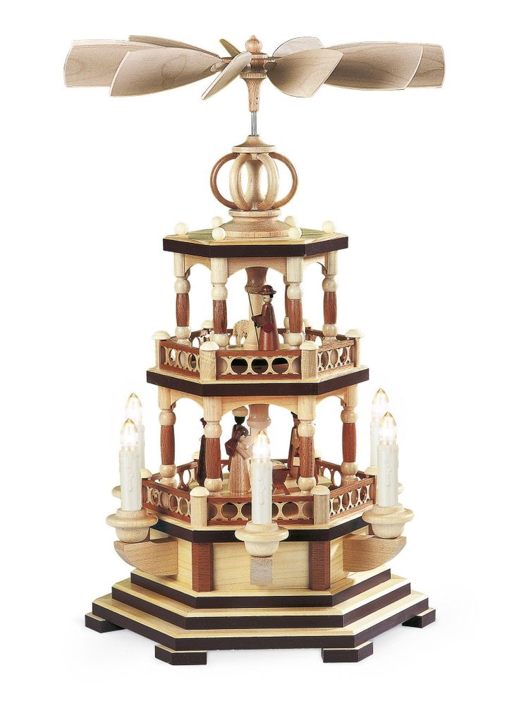 Tischpyramide Tischpyramide Heilige Geschichte 2 stöckig natur elektr. beleuchtet und angetrieben (120V 50Hz) (LxBxH):27x26x48cm NEU