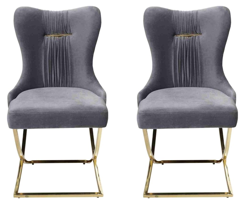 Esszimmer 2x Stühle Luxus Sessel Stuhl Grau Lehnstuhl Wohnzimmer Möbel Neu