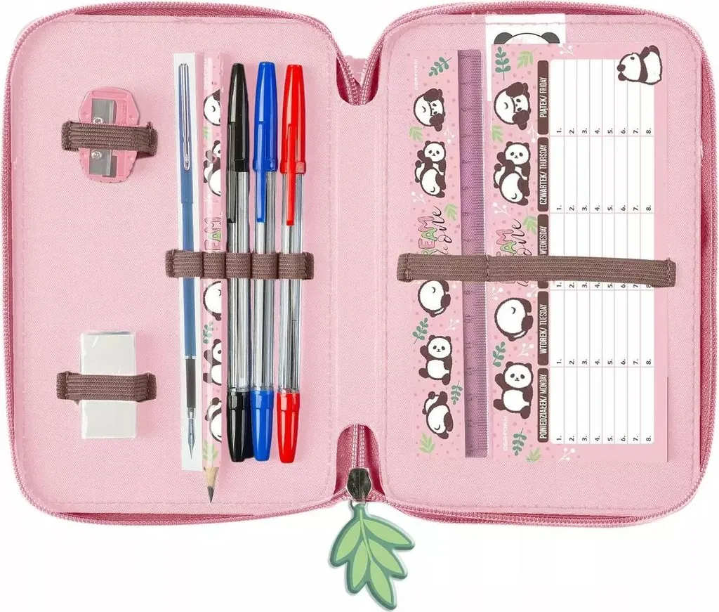 Trousse à crayons triple Derform avec panda mignon et 10 accessoires - 3