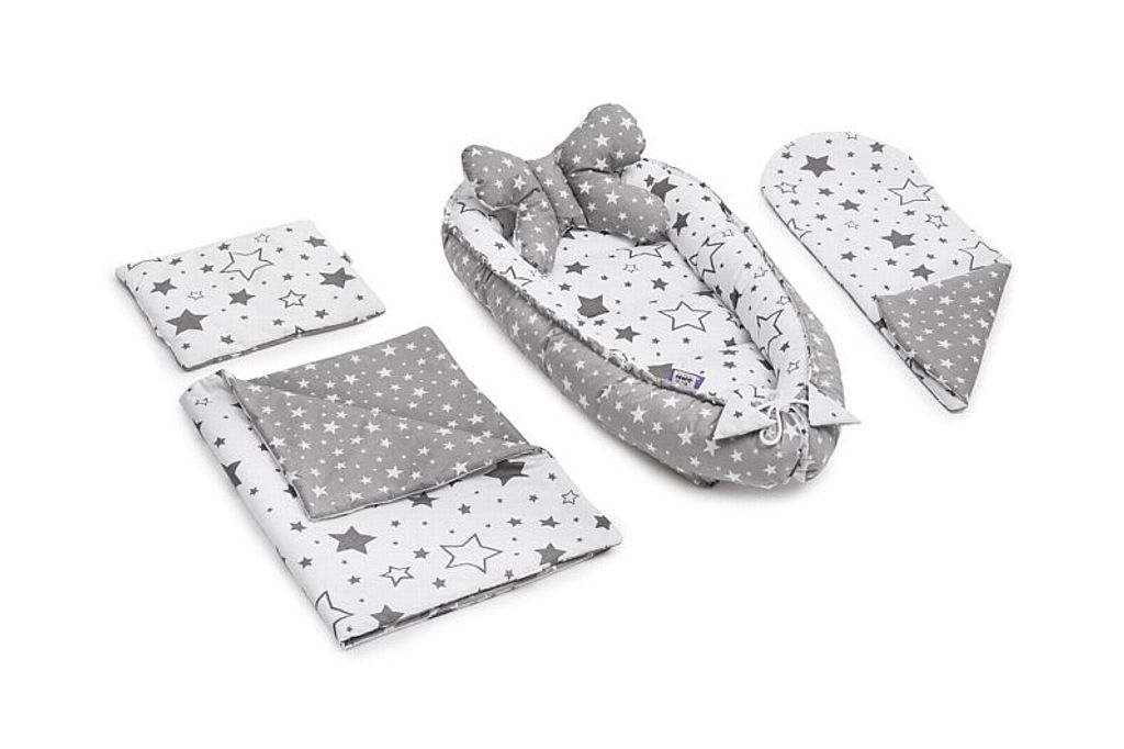 Baby Nestchen Decke Matratze Dots Grau Minky JUKKI 5 Elemente Set Kissen 