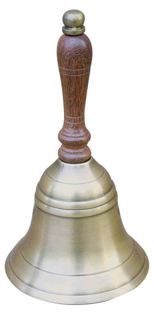 Cloche à main, laiton antique avec manche en bois Image du produit 
