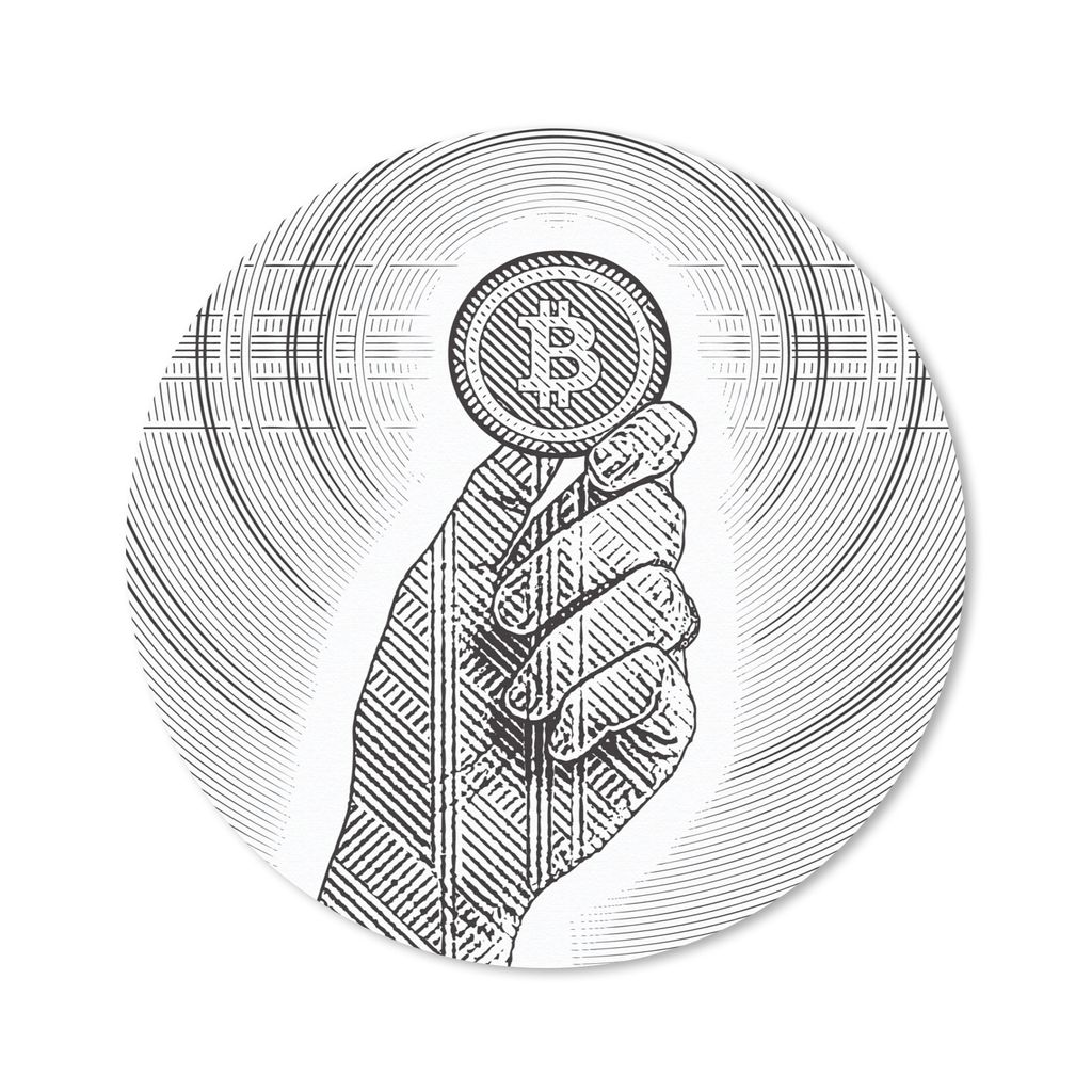 MuchoWow Mauspad Mousepad Gravur-Illustration einer Hand mit einer Bitcoin 30x30 cm - Mousepads - Maus Mat - Pad - Mausunterlage - Tischunterlage...