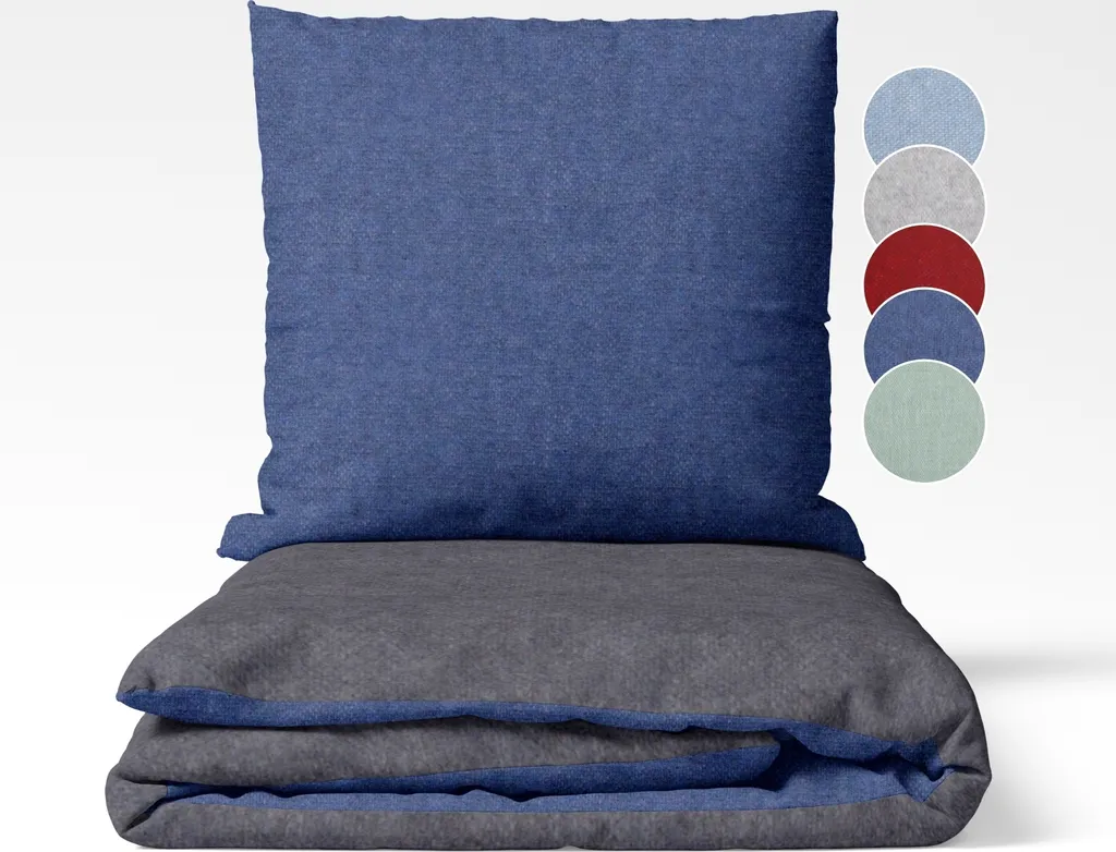 Biancheria Da Letto Estiva In Microfibra 155x220 Cm - 2 Pezzi (Copripiumino + Federa) Blu, Con Cerniera YKK - 2