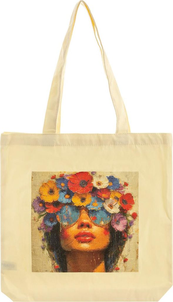 Prato CS01 Canvas Umhängetasche Einkaufsbeutel Tragetasche bedruckt flower lady
