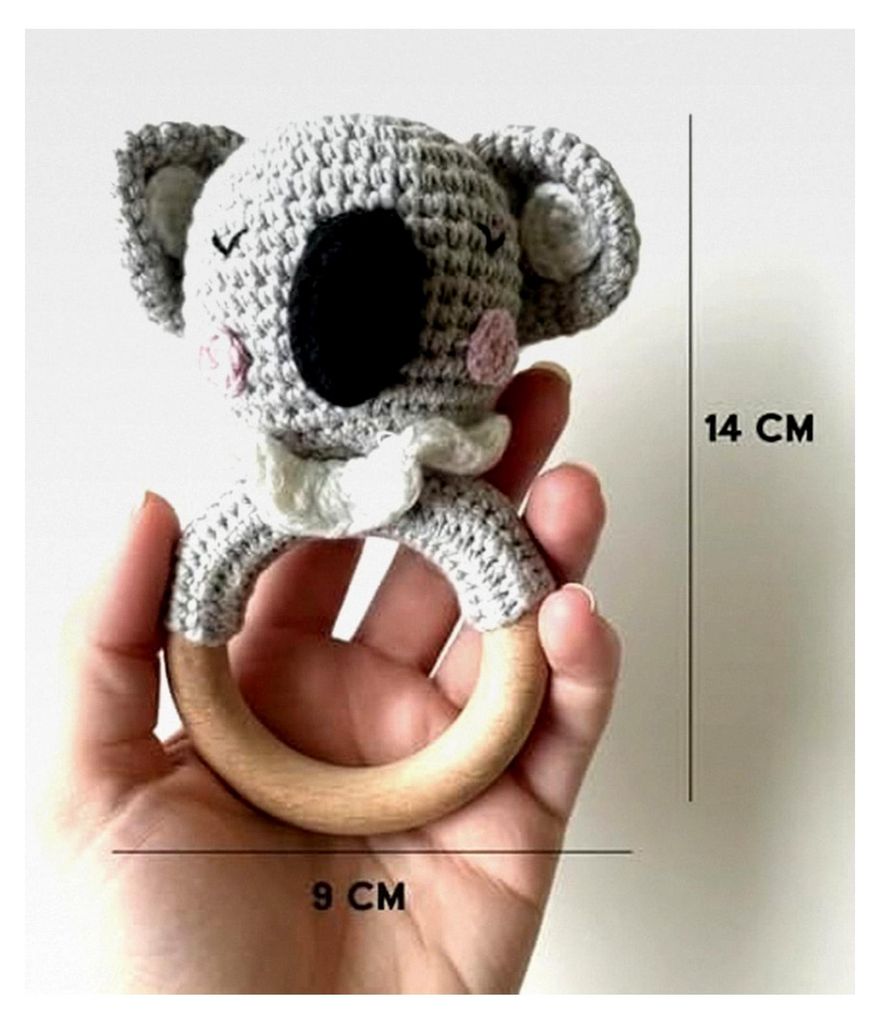 Häkelrassel Koala – Baby Rassel ab 0 Monaten | Handgefertigt aus 100% Baumwolle & Holzring | Speichelfest, schadstofffrei & motorikfördernd | G...