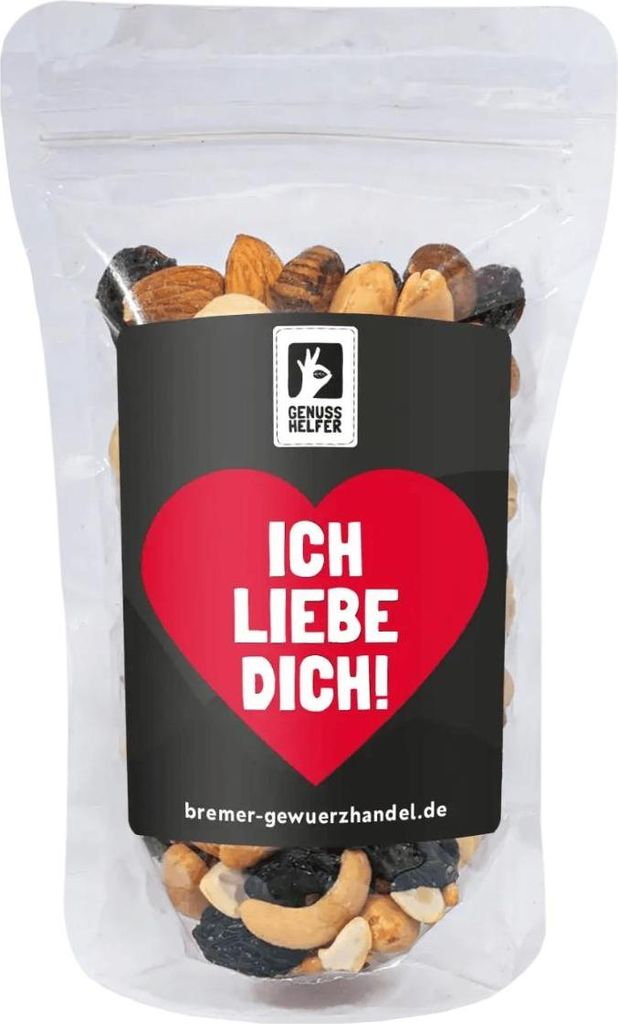 GeNUSSmischung Ich liebe dich, Nussmix, Studentenfutter mit Spruch, 175g
