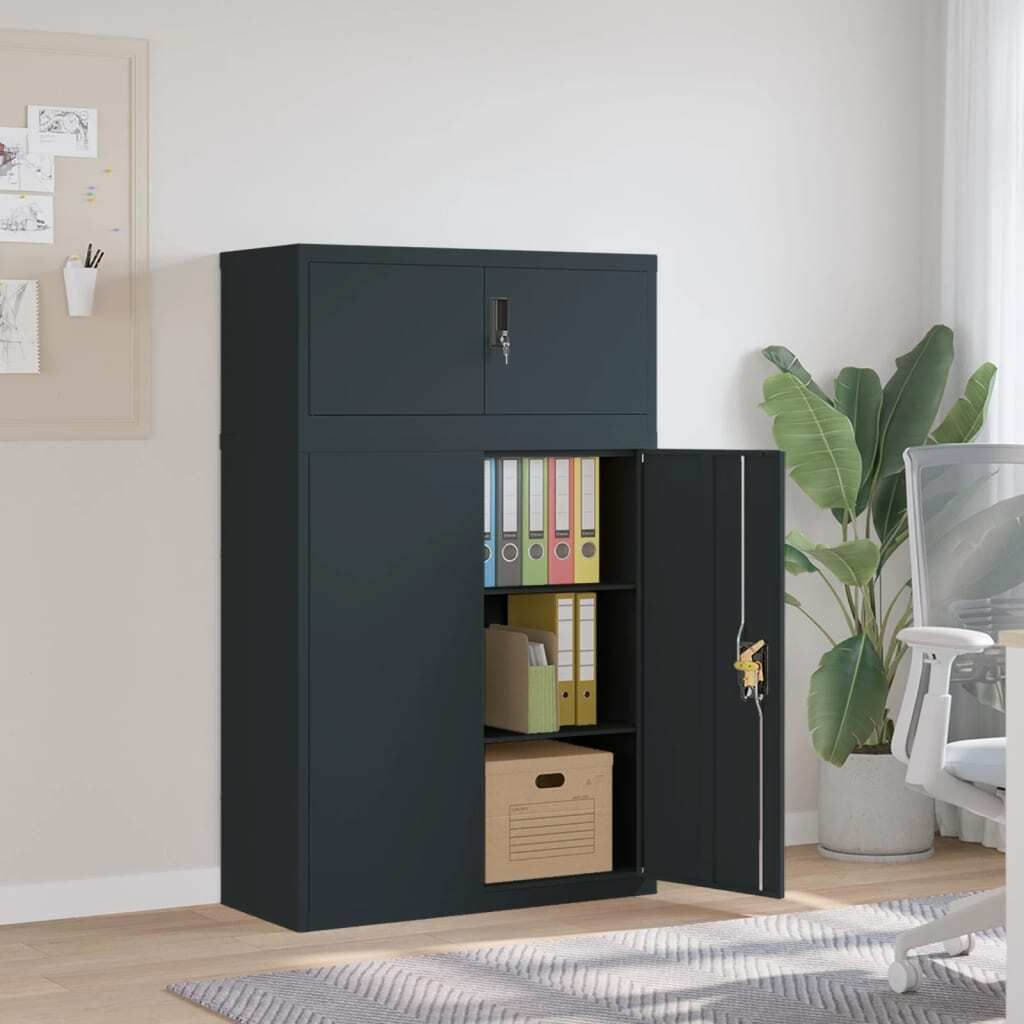 Möbel Aktenschrank Anthrazit 90x40x145 cm Stahl - Kommoden 3188330