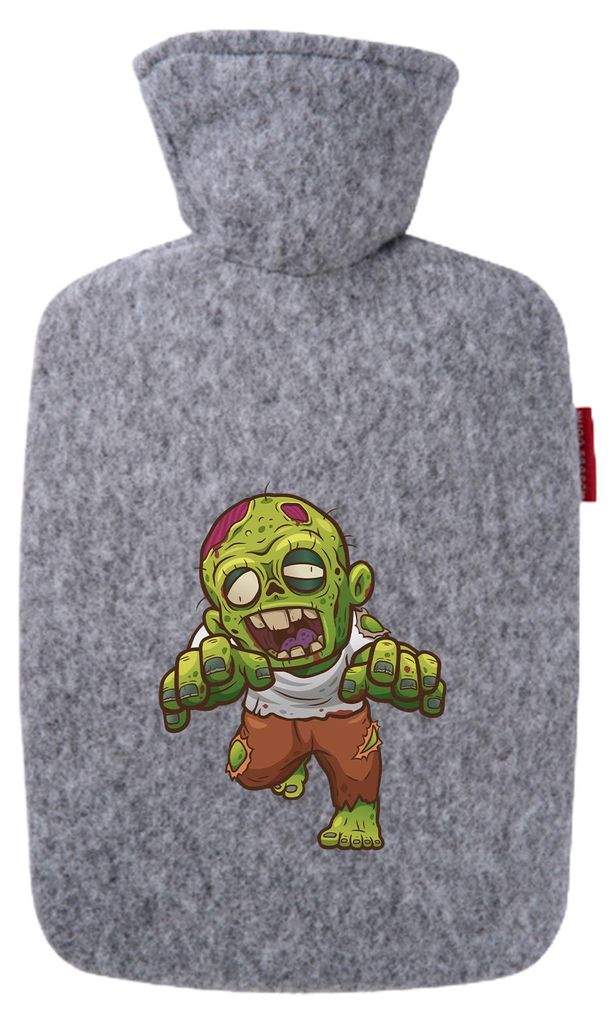 Huuraa Wärmflasche Zombie Fabelwesen 1,8 Liter Filz Classic Filzbezug Bettflasche Geschenkidee