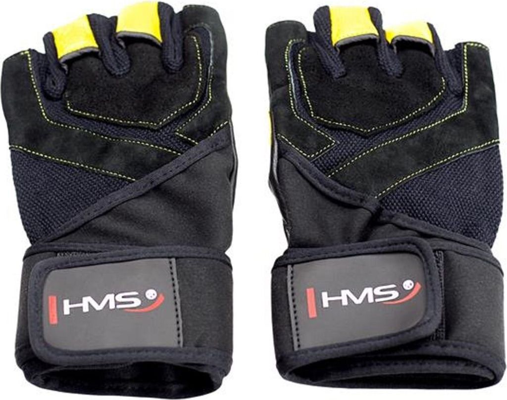 HMS - Handschuhe für Herren/Damen Unisex, Fitnessstudio, Leder PP13081 (S) (Schwarz/Gelb)