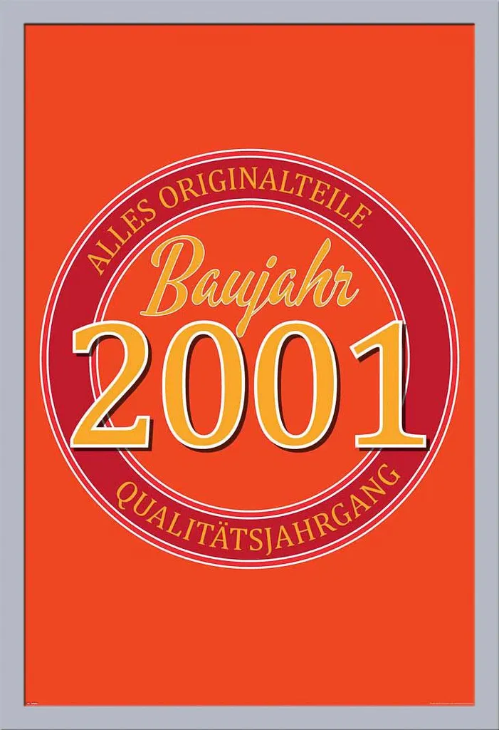 Poster di compleanno - Poster - 2001 - parti originali + cornice rimovibile, Shinsuke® Maxi MDF argento, disco acrilico