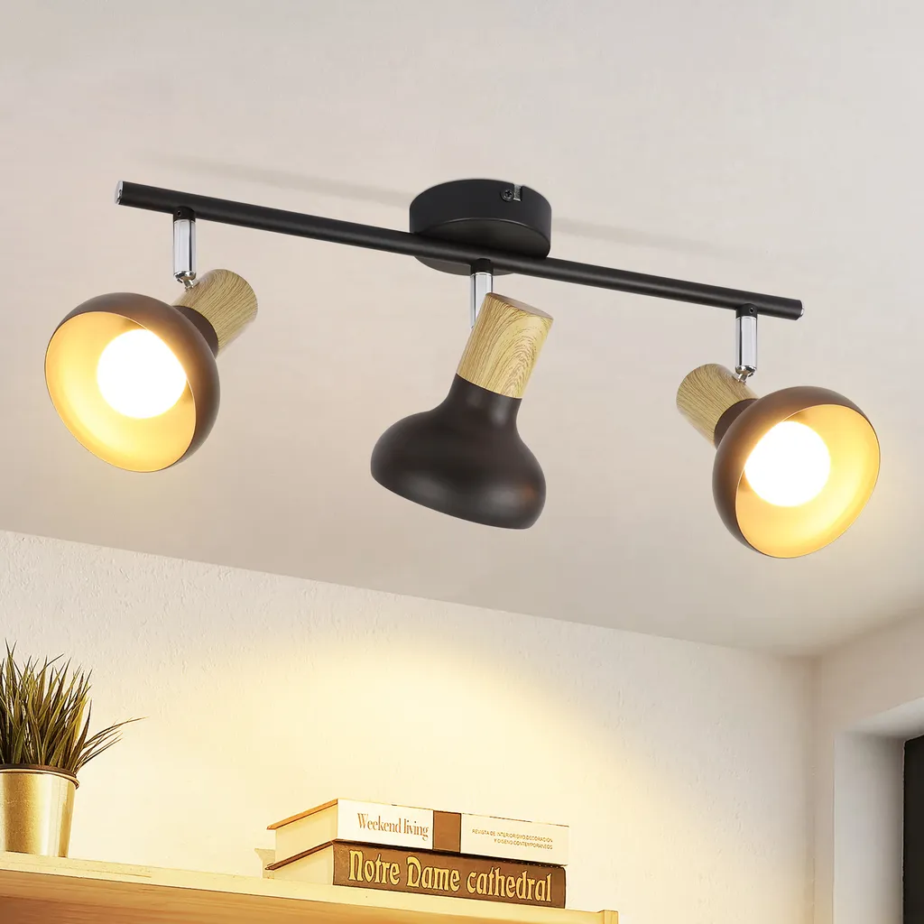 Spot Soffitto ZMH 3 Fiamme E14 | Lampada Industriale Nera 350° Orientabile